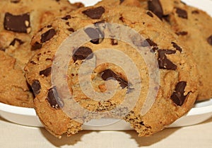 Chocolate Chip Cookies, with Bite Taken, Close-up