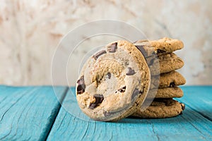 Chocolate Chip Cookies on Blue Table