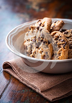 Chocolate chip cookies in a bowl