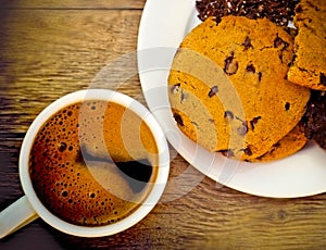 Chocolate chip cookies and coffee