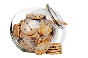Chocolate chip cookies in a cookie jar