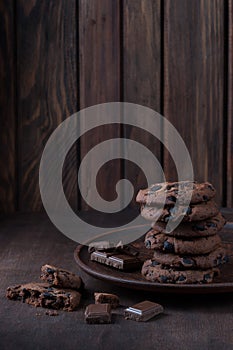 Chocolate chip cookies on dark