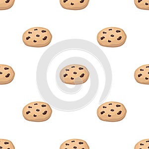 Chocolate chip cookies icon in cartoon style isolated on white background. Chocolate desserts symbol stock vector