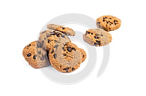 Chocolate chip cookies on isolated white background