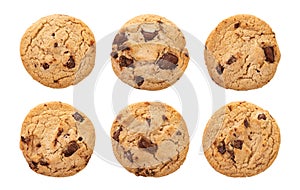 Chocolate chip cookies isolated on white background with clipping path