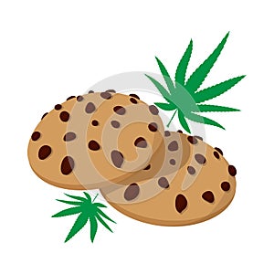 Chocolate chip cookies with marijuana lea icon