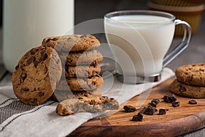 Chocolate chip cookies with milk