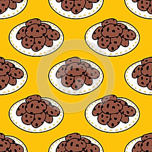 Chocolate chip cookies seamless doodle pattern