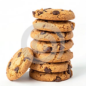 Chocolate Chip Cookies Stack isolated on white background photo