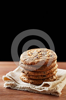 Chocolate chip cookies stacked