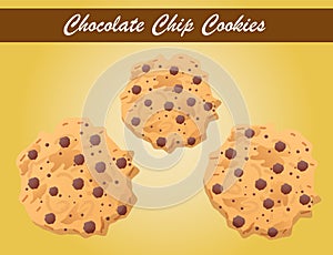 Chocolate chip cookies vector, cookie vector, bakery