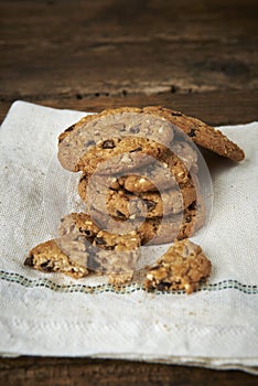 Chocolate chip cookies on withe cheesecloth