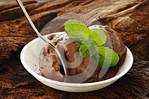 Chocolate chip ice cream with mint