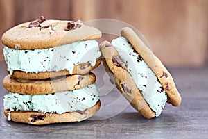 Chocolate Chip Mint Ice Cream Cookie Sandwiches