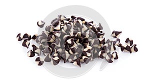 Chocolate chip morsels spread on white