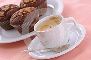 Chocolate chip muffin and coffee