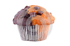 Chocolate chip muffin cup cake isolated on white background