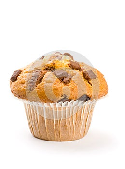 Chocolate chip muffin isolated on white