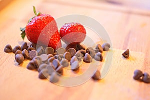 Chocolate chips and strawberries