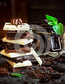 Chocolate / Chocolate bar / chocolate background/chocolate tower and strawberry.