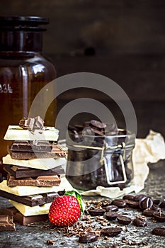 Chocolate / Chocolate bar / chocolate background/chocolate tower and strawberry