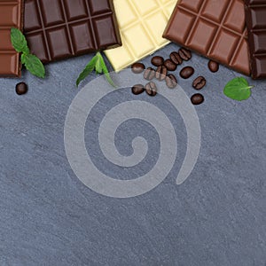 Chocolate chocolates bar square food slate copyspace top view