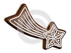 Chocolate Christmas gingerbread falling star decorated with white