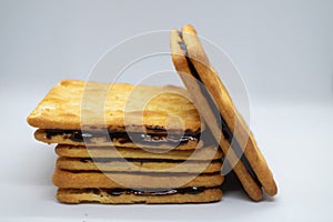 Chocolate coated biscuits isolated on white