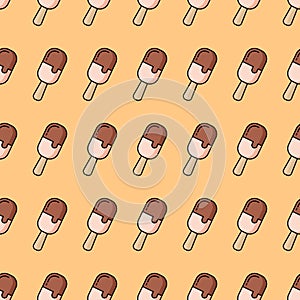 Chocolate coated ice cream seamless pattern. Ice lolly. Vector