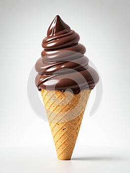 Chocolate coated ice cream in sugar cone isolated on white background