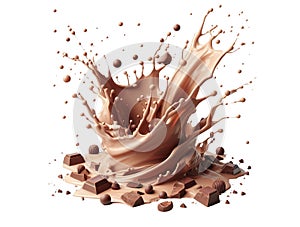 Chocolate, cocoa and coffee milk isolated flow splash, swirl wave.