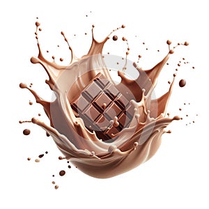 Chocolate, cocoa and coffee milk isolated flow splash, swirl wave.