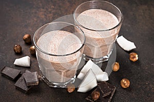 Chocolate coconut hazelnut milkshake or smoothie.