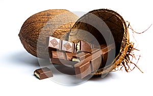 Chocolate with coconut isolated on white