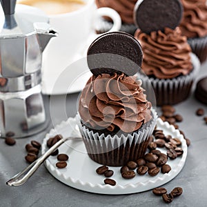 Chocolate coffee cupcakes with dark frosting
