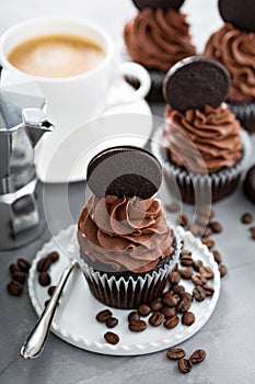 Chocolate coffee cupcakes with dark frosting