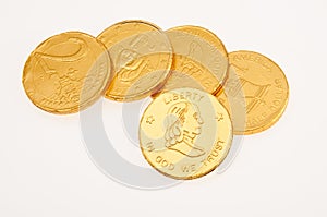 Chocolate coins in gold