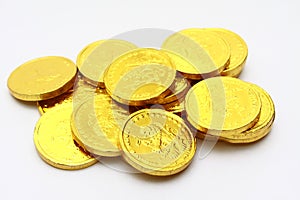 Chocolate coins in gold