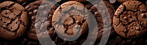 Chocolate cookie background banner with copy space. Generative Ai