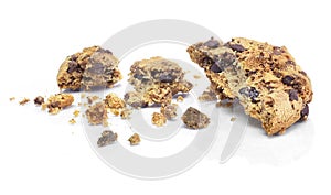 Chocolate cookie crumbles, isolated on white