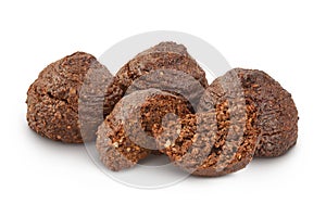 chocolate cookie with kerob, banana, cashew, sunflower seeds and coconut paste isolated on white background. Healthy