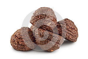 chocolate cookie with kerob, banana, cashew, sunflower seeds and coconut paste isolated on white background. Healthy