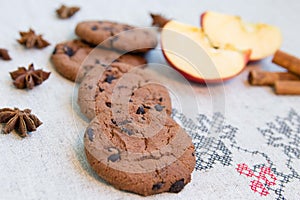 Chocolate cookies on burlap