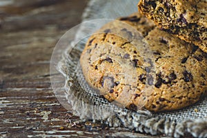 Chocolate Cookies on a Burlap with Copy Space