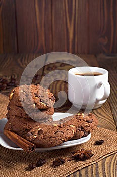 Chocolate cookies and coffee