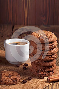 Chocolate cookies and coffee