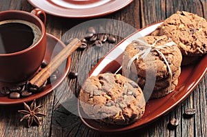 Chocolate cookies and coffee