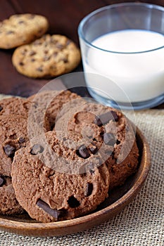 Chocolate cookies and glass of milk for breakfast.