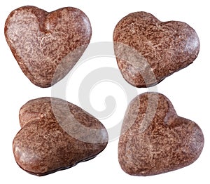 Chocolate cookies in heart shape isolate on a white background,