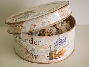 Chocolate cookies in a lavender-stlye jar